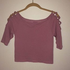 Rosy pink cropped shirt with strappy shoulders